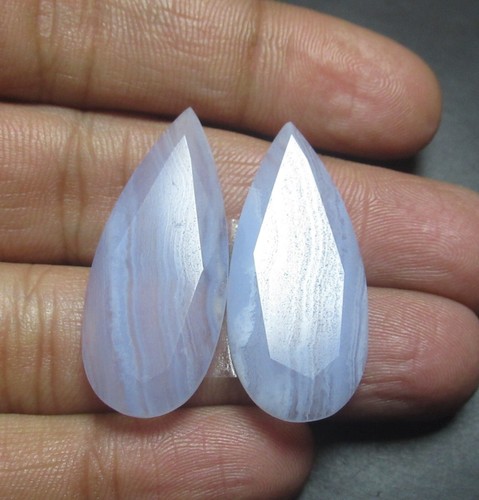 Natural Blue Lace Agate Cab Pair Pear Shape 33.35 Cts Loose Gemstone J 2705 - Picture 5 of 5