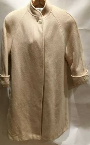Women Vintage Ivory Cream heavy Wool long Coat size Medium M - Picture 1 of 3