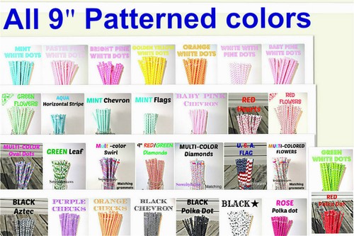 PATTERNED STRAWS, Dots, Checks, Flowers, Chevron, Fruit, Reusable, BPA Free - Picture 4 of 57