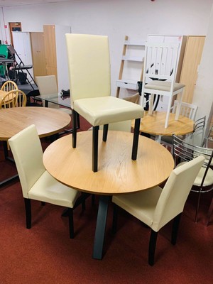 Loft Living Wood Veneer Round Dining Table 4 Midback Dining Chairs Ebay