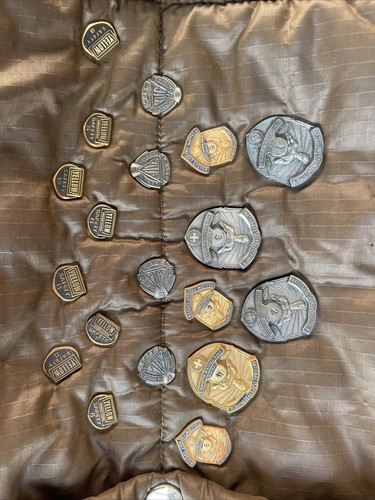 Vintage gelbe Freight System Fahrer Weste mit 21 Pins & 3 Patches Größe M - Bild 4 von 24