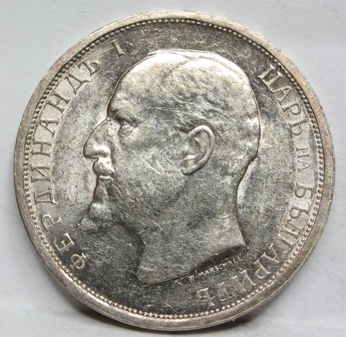 BULGARIA Regno argento 1 Lev 1913 AU - UNC Corona Ferdinando Leva #B32 - Foto 2 di 6