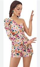 SHEIN One Shoulder Floral Short Jumpsuit Romper Size M