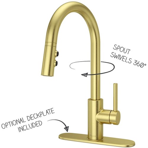 Pfister LG529-SABG Stellen 1.8 GPM Pull Down Kitchen Faucet, Brushed Gold - Afbeelding 2 van 5