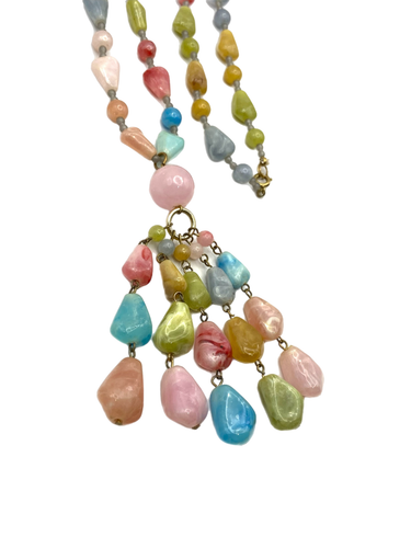 Collana Vintage Grossa Pastello Multicolore Perline Nappa Pendente Plastica 30" - Foto 12 di 23