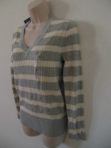 Maglione Tommy Hilfiger a righe con scollo a V a maniche lunghe a righe marca taglia L - Foto 5 di 8