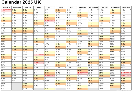 2025 Year Planner Wall Chart Calendar Bank Holidays Appointment Reminders Dates - Picture 2 of 4
