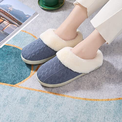 NEW SZ MED 7-8 FOOYU Women's Slip on Fuzzy House Slippers Cozy Memory Foam - Picture 5 of 5