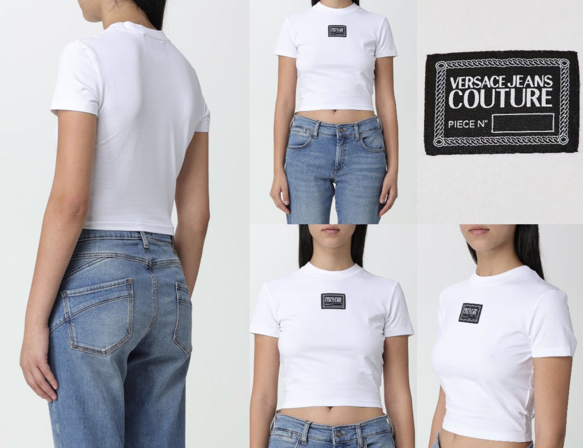 Tシャツ・カットソー VERSACE JEANS Woman T-Shirt White 75HAHE01CJ02E G03 VERSACE JEANS COUTURE T Shirt Big Logo.. Security Versace