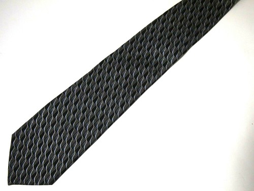 Vtg Via Europa Mens Necktie Tie Grey Black Geometric Wavy Lines Silk 58" - Picture 2 of 4