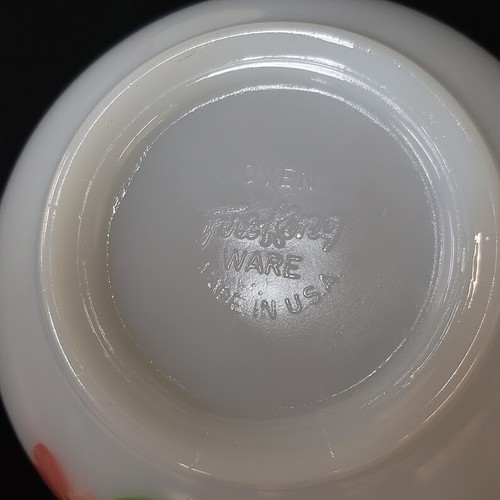 Schüssel Set Nesting Mixing Fire King weiß Pfirsichblüte rosa Blumen Milchglas - Bild 6 von 10