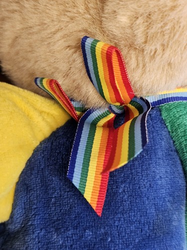 Vintage Eden Teddybär Plüsch Velours Primärfarben Regenbogen Schleife 13 Zoll Spielzeug - RAR - Bild 7 von 11