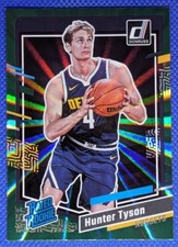 2023-24 Panini Donruss HUNTER TYSON RC #201 Rated Rookie Green Laser Nuggets