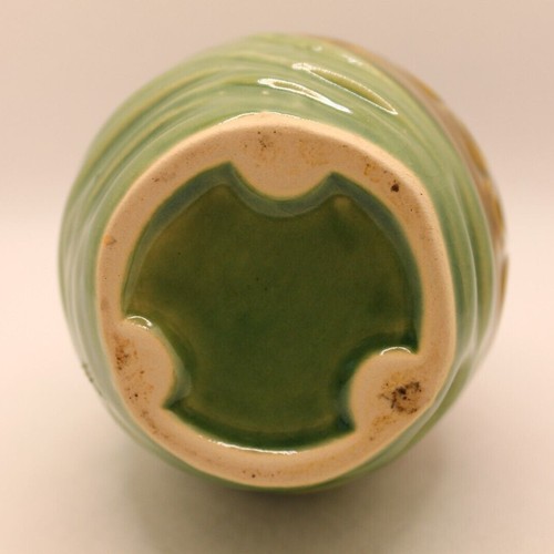 Green and Brown Hoop and Drape Ceramic Posy Vase 5.25" Tall Hand Painted - Picture 10 of 10