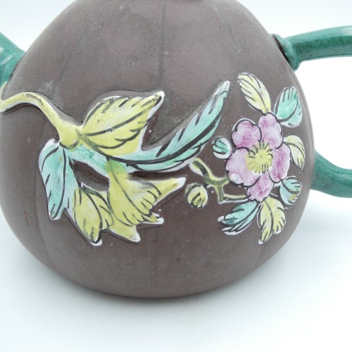 Chinese Yixing Zisha Clay Teapot Pumpkin Shape Flowers Tea Pot Handmade VTG - Picture 2 of 13