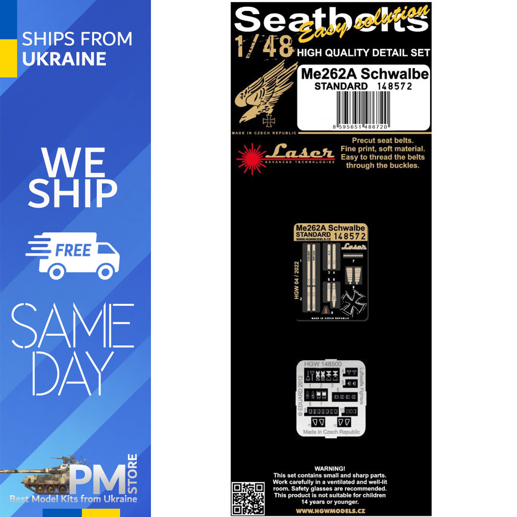 HGW 1/48 scale Me262A Schwalbe (Standard) seatbelts and PE buckles - 148572 HGW 1/48 scale Me262A Schwalbe (Standard) seatbelts and PE buckles - 148572