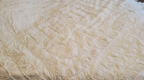 Anthropologie King Quilt White Luxury Clean Rusched Ruffled 100% Cotton