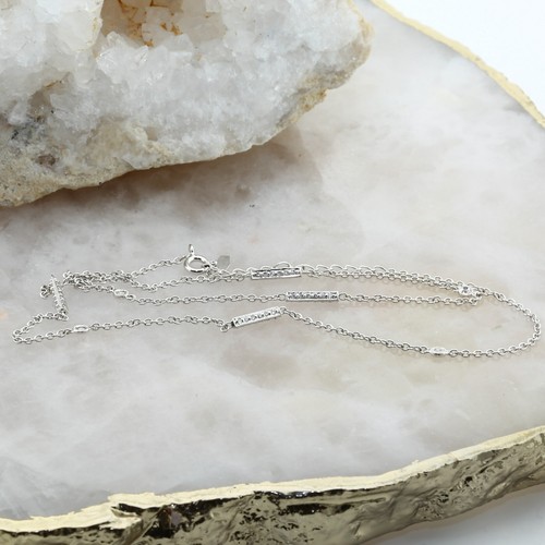 14K White Gold Rectangular linked necklace, 20 inch with lobster clasp - Picture 8 of 8