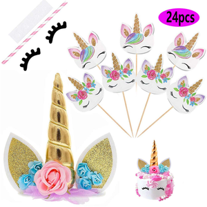 unicorn cake topper with eyelashes and 24 pieces double sided unicorn