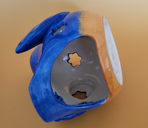 Blue Bird of Happiness Votive. 4.5" Tall and 5" Long, Many Star Shaped Openings - Picture 3 of 3