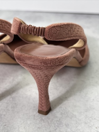 Manolo Blahnik Caroline 70 mauve pink velvet slingback shoes sz 38 kitten heel - Imagen 7 de 10
