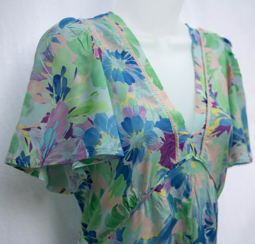 Vestido Caftán Esmalte Francés Para Mujer S Pastel Floral Tropical Resort Abertura Frontal - Imagen 4 de 9