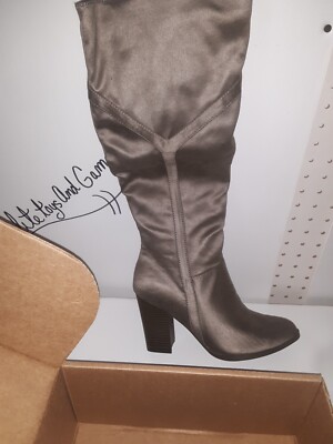  Womens Boots Size 9 M grey bronze DISTRESSD Knee High Riding Zip#179