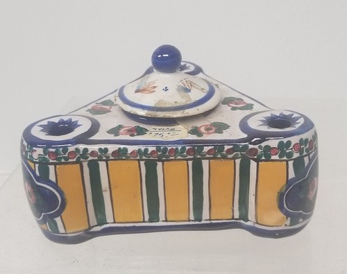 Antique Vintage Pottery Faience Majolica Maiolica Inkwell Aladdin France As Is - Picture 3 of 5