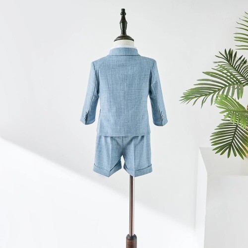 Boys Suit Birthday Boy Outfit Formal Suits Blue Coat Strap Shorts Bow Tie Set - Picture 20 of 27