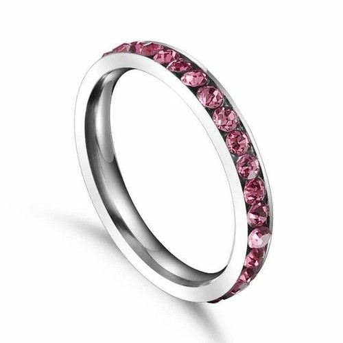 Stainless Steel Eternity Color Crystal Stackable Fashion Ring 3mm - Picture 21 of 27