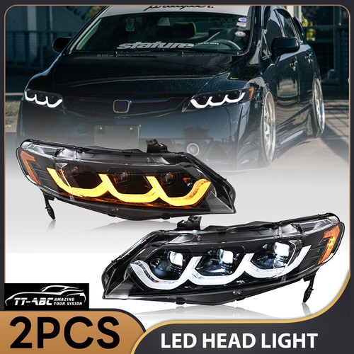 2X LED Headlights For Honda Civic 2006-2011 DRL Sequential Turn Signal Animation - Picture 2 of 18