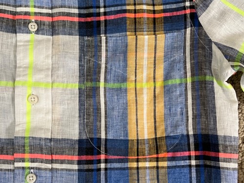 NWT Gitman Bros Vintage Linen White Blue Madras Plaid Button Down Shirt S $245 - Picture 8 of 12