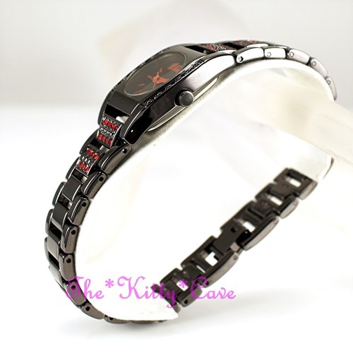 Swiss OMAX Hematite Black, Seiko Movt, Deco, Red Swarovski Crystals Watch JES054 - Picture 10 of 12