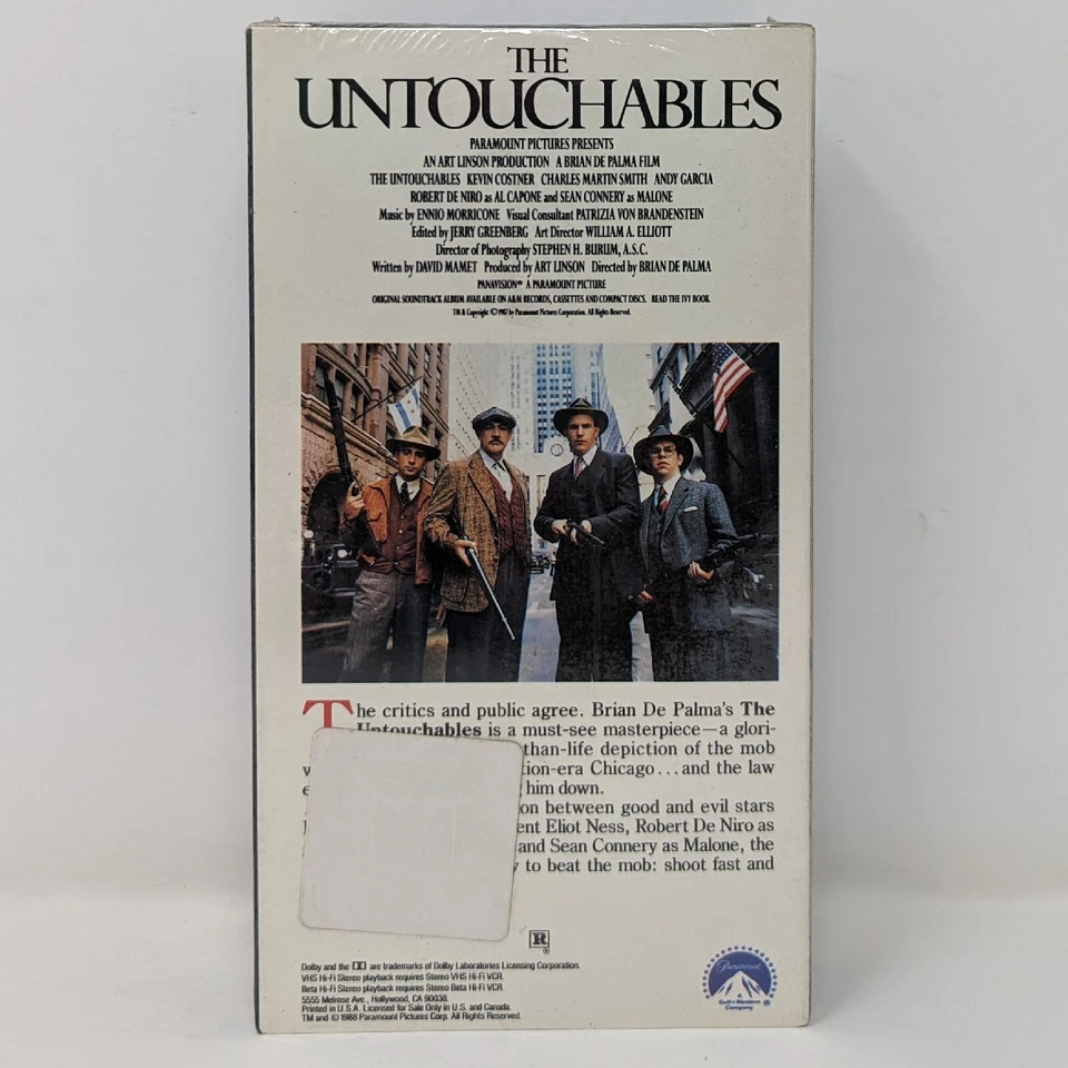 The Untouchables VHS (Paramount, 1988) Side UPC Paramount Home Video Watermarks - Image 2 of 4