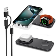 2in1 Wireless Charger Mat Dual Charging Pad For Apple Watch 10 9 8 iPhone 16 15