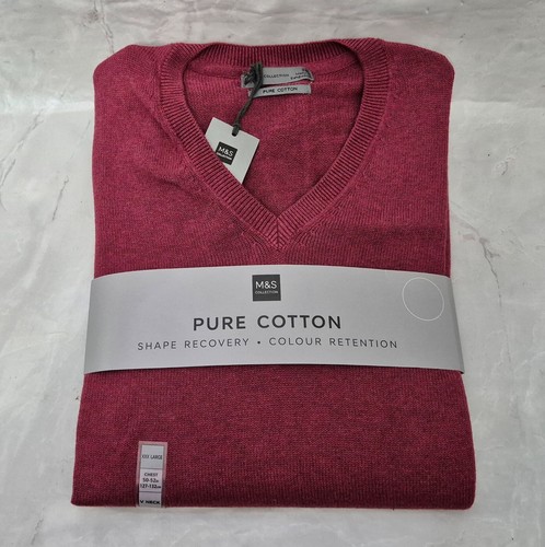Jersey MARKS & SPENCER Para Hombres Cuello en V Tejido Extra Fino 100% Algodón Frambuesa 3XL - Imagen 6 de 8