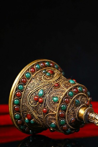 Chinese Rare Tibetan Buddhism Tibetan silver handmade inlays Bells Faqi - Picture 7 of 9
