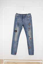 Women's GUCCI Symbol Embroidered Tapered Cotton Blue Jeans Size 25