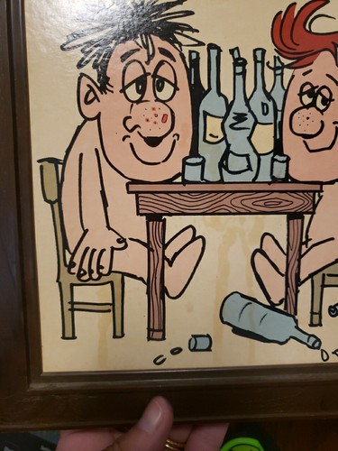 Vtg 60'S NU-DELL WINO BEER DRUNK Nude DRINKING BUDDIES Man Cave Bar SIGN FAIR - Picture 9 of 10