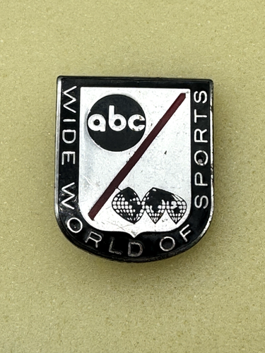 Vintage ABC WILD WORLD OF SPORTS Pin Silver Tone Red Black Show 1961 to 1998 - Picture 3 of 4