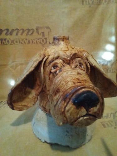 Riesiger entzückender Hundekopf, Gesichtskrug, Volkskunst, Keramik, Georgia