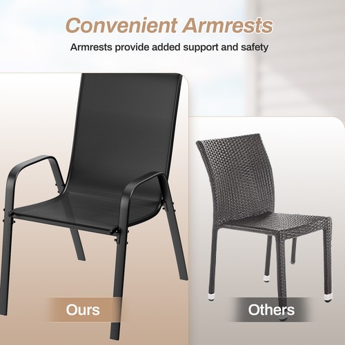 Set of 4 Patio Dining Chairs Stackable Outdoor Dining Chairs Set Garden Black - Picture 7 of 9