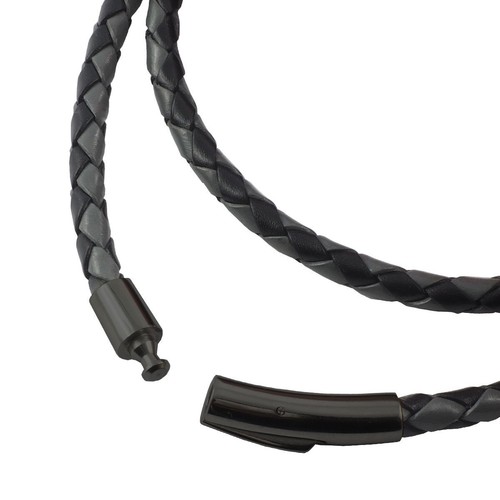 Lederkette Lederband Herren Halskette Schwarz Grau 17-100 cm lang geflochten - Bild 8 von 16