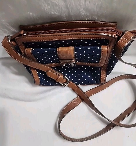 Ralph Lauren Chaps Crossbody Purse Navy Blue Denim W/Polka-Dots - Picture 4 of 24