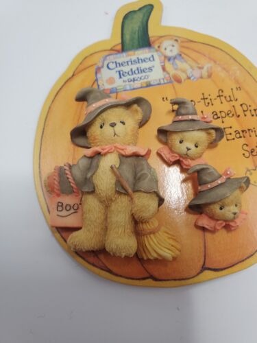 Cherished Teddies Halloween Hexe Bär Pin und Ohrringe - Bild 3 von 5