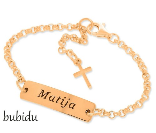 Taufarmband Junge Mädchen mit Gravur Name Datum rose vergoldert Baby Armkettchen - Bild 1 von 3