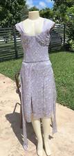 CAROLINA HERRERA LIGHT PURPLE SILK PRINT BELTED SLEEVELESS COCKTAIL DRESS Sz 4