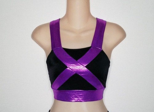 Sidelines CROP TOP Dance Costume Black With Color & Size Choice New - Picture 10 of 10
