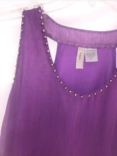 Aggie Juniors MEDIUM Sheer High Low Beaded Tank Top - Picture 2 of 6