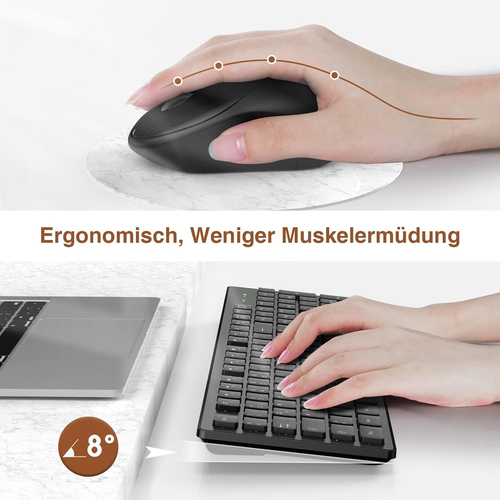 Tastatur Maus Set Kabellos, 2,4Ghz Kabellose Tastatur Und Maus, Funktastatur in - Photo 4/12